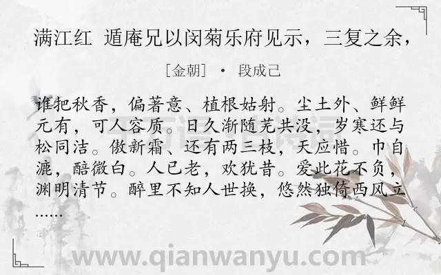 《满江红 遁庵兄以闵菊乐府见示，三复之余，》作者是金朝的段成己.诗词全文约共115字.