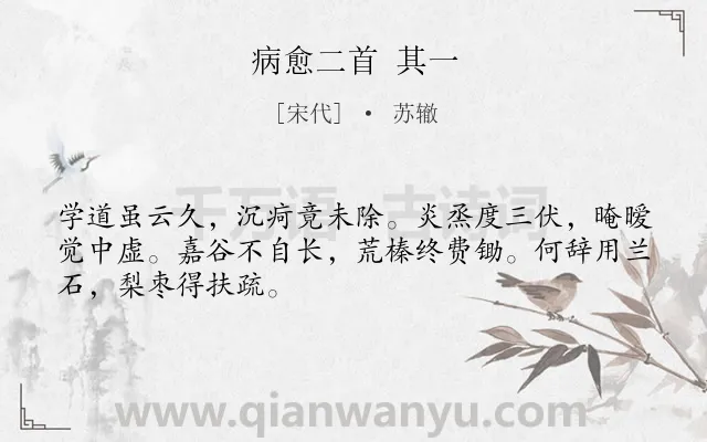 《病愈二首 其一》作者是宋代的苏辙.诗词全文约共48字.