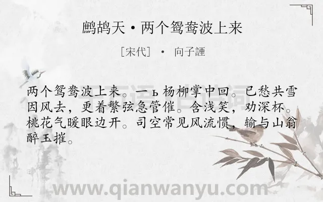 《鹧鸪天·两个鸳鸯波上来》作者是宋代的向子諲.诗词全文约共64字.