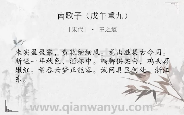 《南歌子（戊午重九）》作者是宋代的王之道.诗词全文约共62字.