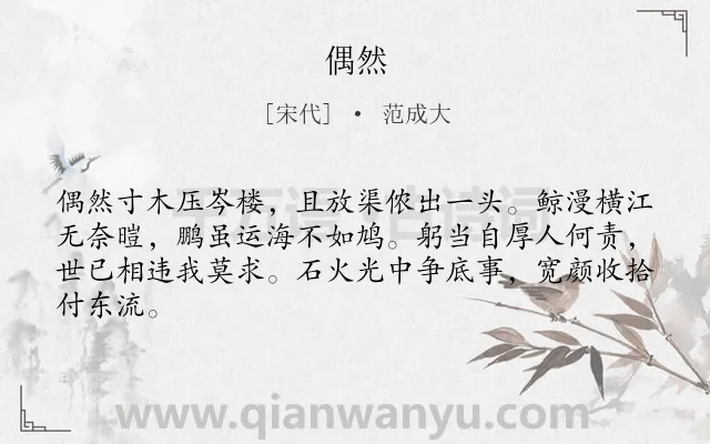 《偶然》作者是宋代的范成大.诗词全文约共64字.