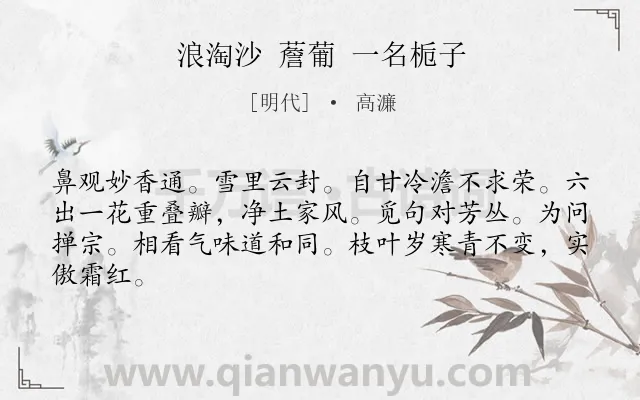 《浪淘沙 薝葡 一名栀子》作者是明代的高濂.诗词全文约共64字.