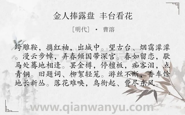 《金人捧露盘 丰台看花》作者是明代的曹溶.诗词全文约共99字.