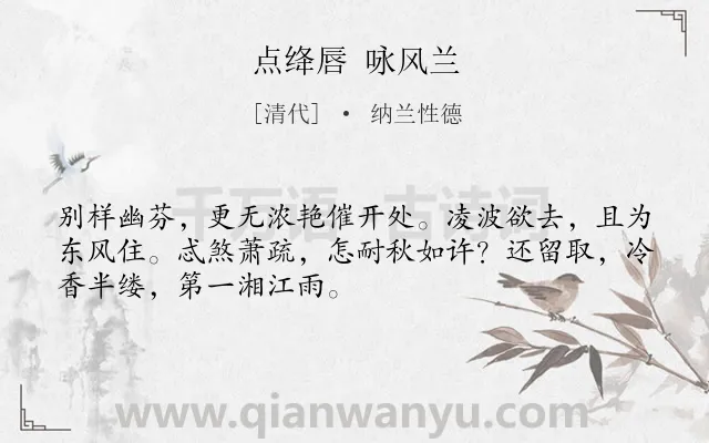 《点绛唇 咏风兰》作者是清代的纳兰性德.诗词全文约共50字.